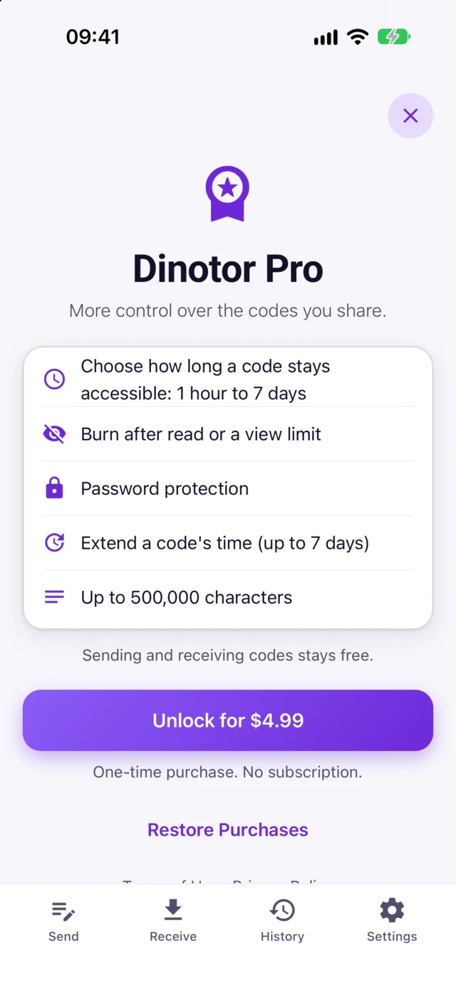 Приложение Dinotor: экран Dinotor Pro